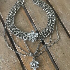 Elegant Silver Choker Necklace with Crystal Accents